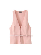 Vintage Chic Sleeveless Blazer & Shorts Set