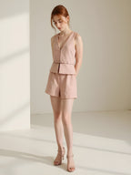 Vintage Chic Sleeveless Blazer & Shorts Set