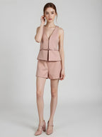 Vintage Chic Sleeveless Blazer & Shorts Set
