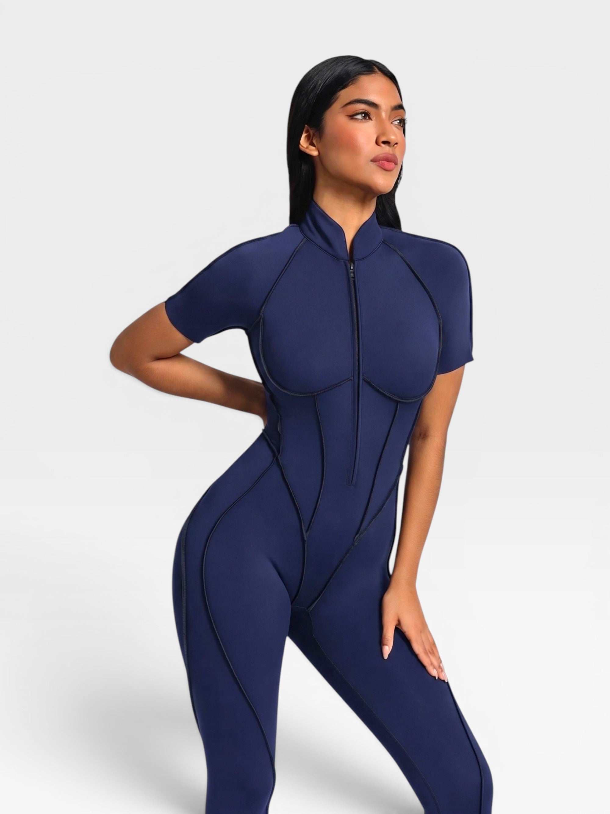 Backless Zip Yoga Jumpsuit -Navy